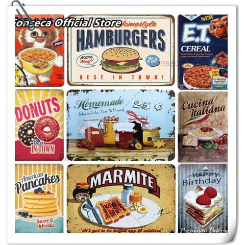 Delicious Fast Food Hamburger Pictures Restaurant Kictchen Metal Tin Sign Plaque Vintage Iron Painting Wall Home Decoration