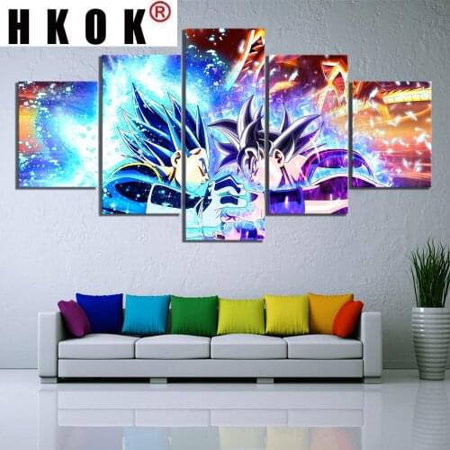 HKOK Canvas Paintings 5 Panels Animation Wall Art Posters Dragons Pictures Home Decor For Living Room Decoration No Framed