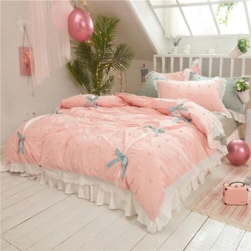 New Pink Luxury Princess styl Bedding Set King Queen Size 4pcs Bed Linen washed cotton Duvet Cover Bed Sheet Set Pillowcases