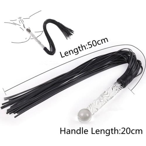 Leather Tassels Whip With Glass Handle Dildo Butt Plug Anal Tail BDSM Slave Torture Bondage Sex Spanking Flogger Couple Sex Toys