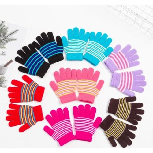 Fashion Striped Kids Gloves Unisex Boys Girl Winter Autumn Thick Warm Children Full Finger Mittens Glove For 6-8 Years