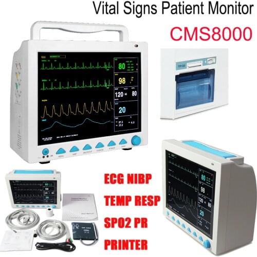 CMS8000 Patient Monitor 6 Parameters ECG NIBP SPO2 RESP TEMP PR HR Medical Vital Signs Machine Hospital Patient Machine +Printer