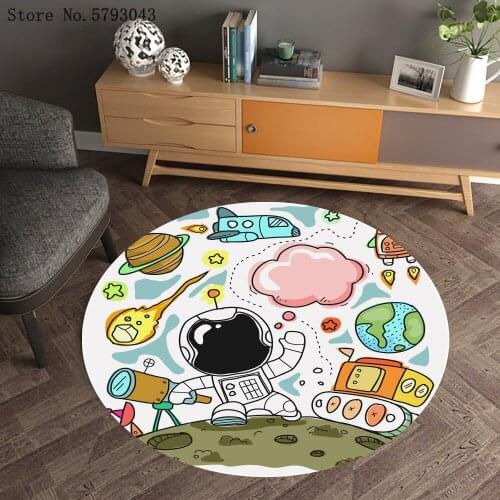 Cartoon Astronaut Round Carpet 3D Print Rocket Planet Carpets For Living Room Carpet Kitchen Doorway Mat Home Textile Floor Rug