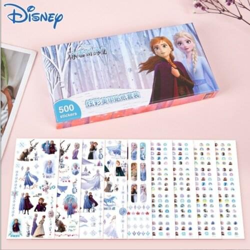 500Pcs/Box Set Disney 4 Sheets Nail +5 Tattoo Sheets Sticker Frozen Anna Elsa Snow White Cute Child Nail Sticker Tattoo Sticker