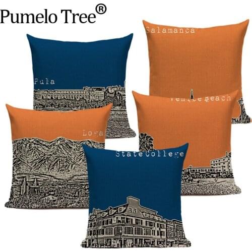 Custom Cushion London Decorative Pillows For Sofa Yellow Square Printing Cushion Covers Nordic Home Decoration Pillow Case
