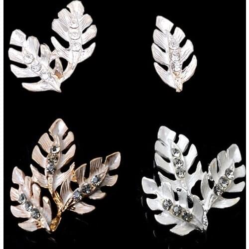 2019New 100Pcs Rhinestone Alloy Leaves Button for DIY Hair Accessories or Bridal Headwear Decoration HZ505-HZ507