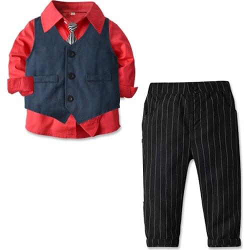 2021 New Flower Boys Clothing Set School Kids Wedding Formal Dress Vest Pants 4Pcs Suit Children Birtdahy Prom Ceremony Costume