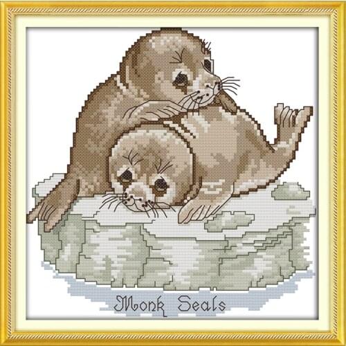 Seal Funny Gift Printing pattern Cross Stitch Kits Handmade Cross-stitch set Embroidery Needlework DMC Counted Home Decor