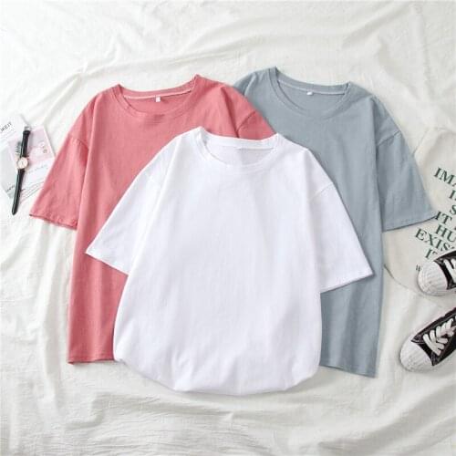 Hot woman tshirts harajuku Solid Basic T Shirt for Women Casual O-neck Summer short sleeve loose Tops Korean black White T-shirt