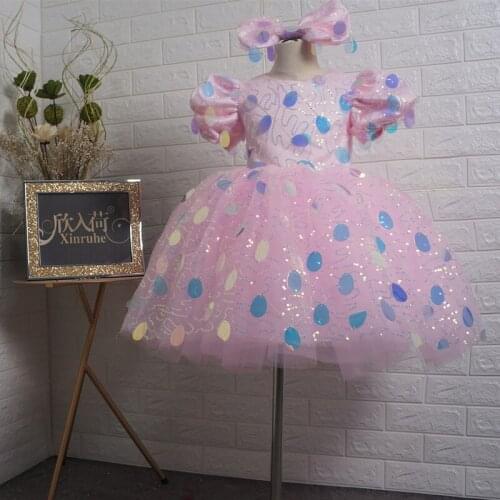 Christening Baby Pink Dresses Pink Sequine Bling Dressess Light Green Sequin Girls Party Pageant Dresses With Headpiece