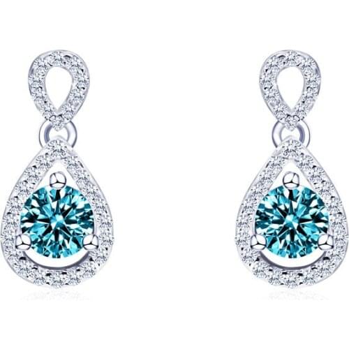 Tianyu Gems Pear Shape Silver Earrings Blue/White Moissanite Diamonds 4mm Round Stones Mini Drops Earrings Wedding Fine Jewelry