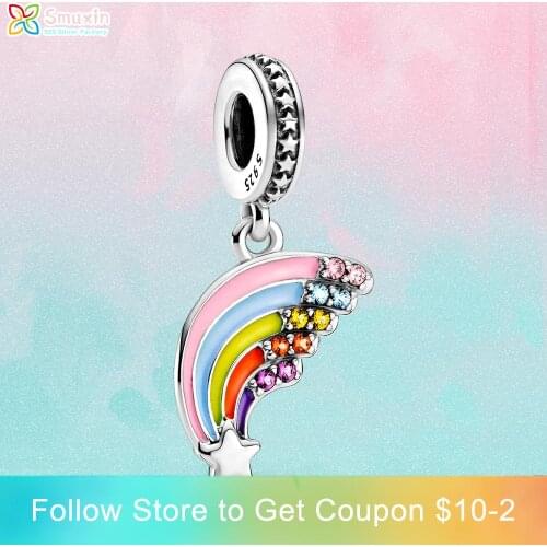 Smuxin 925 Sterling Silver Colourful Rainbow Dangle Charm fit Original Pandora Bracelets Women Jewelry Making Girl DIY Jewelry