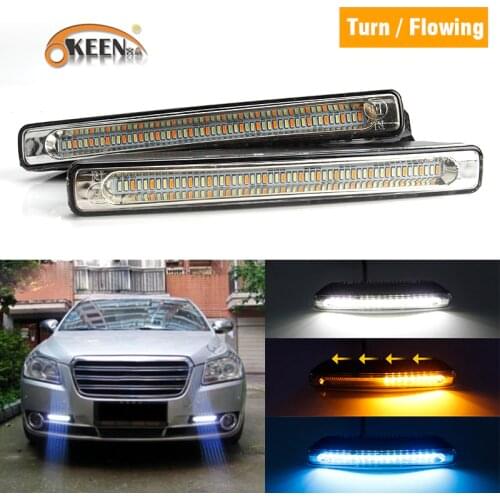 OKEEN 2pcs DRL Car LED Daytime Running Lights White Sequential Flowing Yellow Turn Signal Light Blue Fog Lamp 12V Driving Light