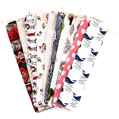5PCS 6X27CM Cotton Drawstring Shopping Bag Eco Reusable Folding Grocery Cloth Pouch Travel Packaging of toothbrush and tableware