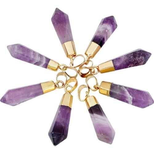 TUMBEELLUWA 1Lot (5Pc) Hexagonal Healing Crystal Pointed Chakra Pendant Fit Necklace