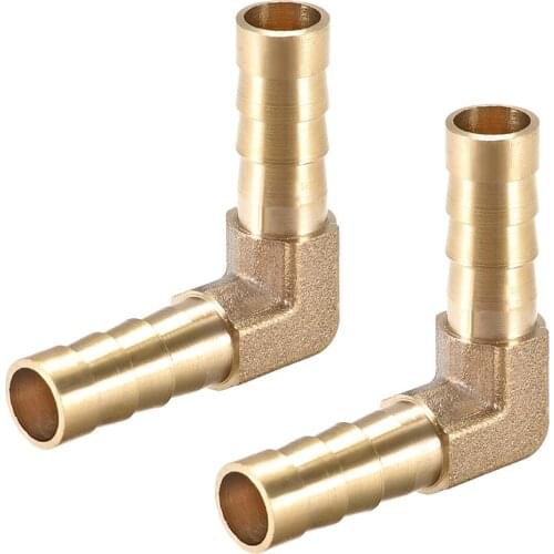 Uxcell 2pcs 8mm Barb Brass Hose Fitting 90 Degree Elbow Pipe Coupler Tubing Adapter for air, water, fuel, oil Gold Tone