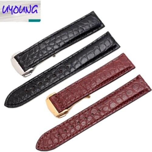 UYONG 100% crocodile leather leather strap watch with universal men and women watch 20 22 mm black For OMG