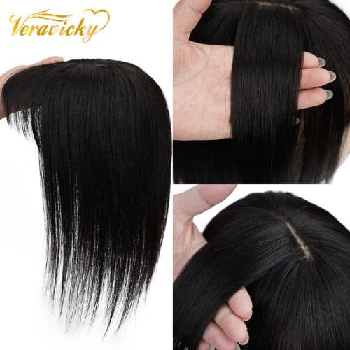 Veravicky 8" 12" Remy Hair Natural Color 13x13cm Topper With Hair Bangs Topper Hair Piece 100% Real Human Hair for Women