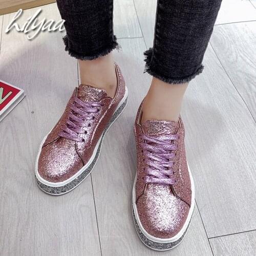 2020 Spring New Fashion Women Sneakers PU Leather Girls Bling Shoes Slip on Female Comfortable Ladies Casual Purple Sneakers