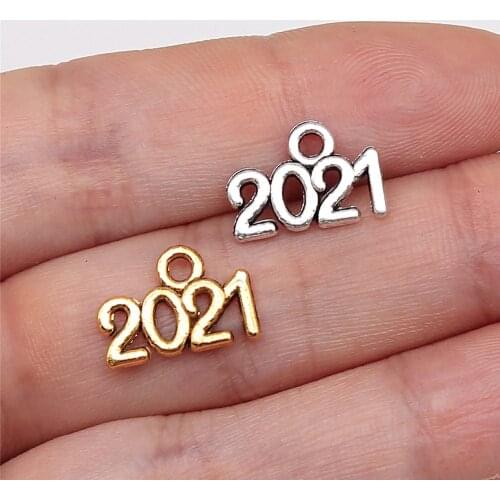WYSIWYG 40pcs Year Number 2021 Pendant Charms DIY Jewelry Making Jewelry Finding Antique Silver Color Antique Gold Color 9x14mm