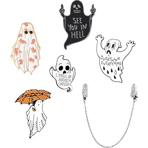 White ghost pins brooches for women punk style badge sunglasses scary enamel pin backpack lapelpin hat Jackets Jewelry girl gift