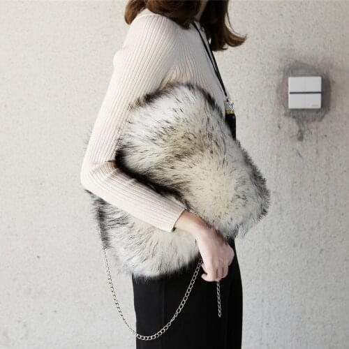 European style women faux raccon fur brief cases cute fluffy plush vest tote bags super cute multicolors fur soft handbags