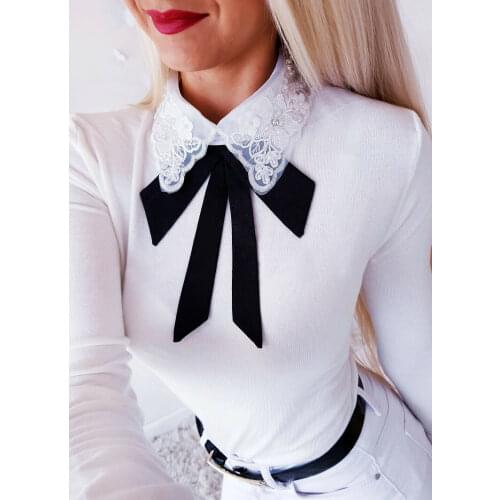 Women Fashion T-Shirts Slim Lace Bow Stylish Long Sleeve Party Clubwear Girls t Shirt Ladies Tops Autumn Casual Clothes