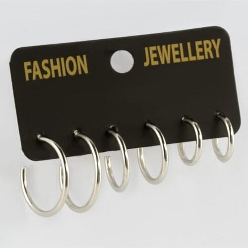 Womens Ring Earrings Silver Color Thick Blank 6 pcs