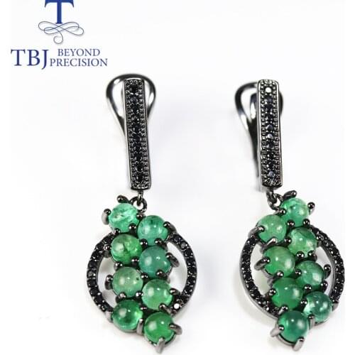 TBJ,Natural Zambia Emerald clasp earring Round 4mm 4ct real gemstone fine jewelry 925 sterling silver for women nice gift