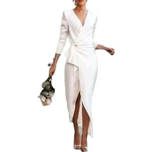 Womens Sexy Cool Mid Length Dress Autumn Winter Middle Waist Chest Wrapped Thin Waist Ethnic Style Holiday Party Dress