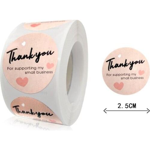 1" 500pcs Round Light Pink Thank You Stickers for Supporting My Small Business Gifts Package Sealing Labels Stationery Sticker