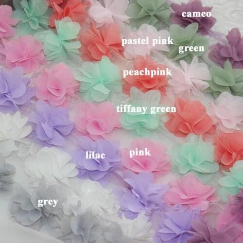 1 Yard 3D chiffon flowers lace trims Candy colors handmade flower bridal bouquets flower corsage Wedding accessories(ss-7246)