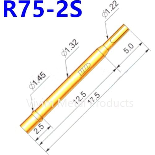 100Pcs R75-2S Brass Tube Gold Plated Spring Test ProbeDiameter 1.32mm Length 26.2mm Flat Head Spring Test Probe Power Tool