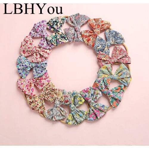 15Pcs/lot Newborn Baby Girls Wheel Style Floral Prints Bows Nylon Headbands Traceless Soft Nylon Hairbands For Girls Pick colors