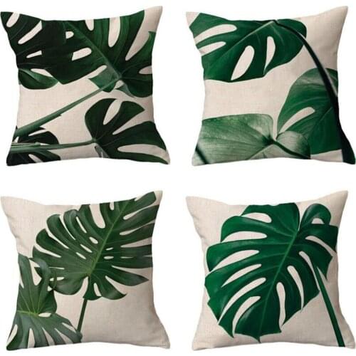 2pcs/set Green Plant Series Banana Leaf Pillowcase Sofa Car Decorated Cushion Cover Flax Pillow Case Home Textile