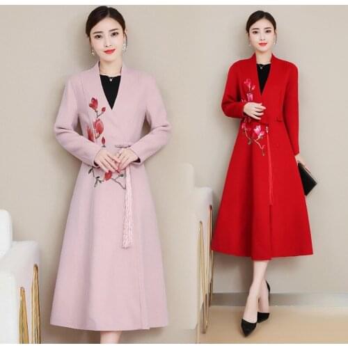 2019 Winter Coat Women Plus Size Korean Fashion Belt Womens Coats Slim Wool Outerwear Warm Winter Jacket For Female AA5184