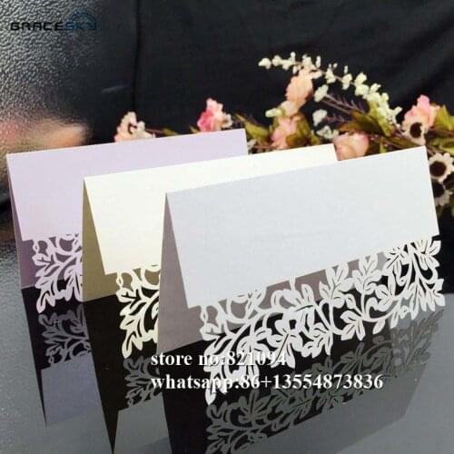50pcs free shipping Laser Cut Paper Lace leaves design Wedding Seat Cards table invitation cards for party home table decoration