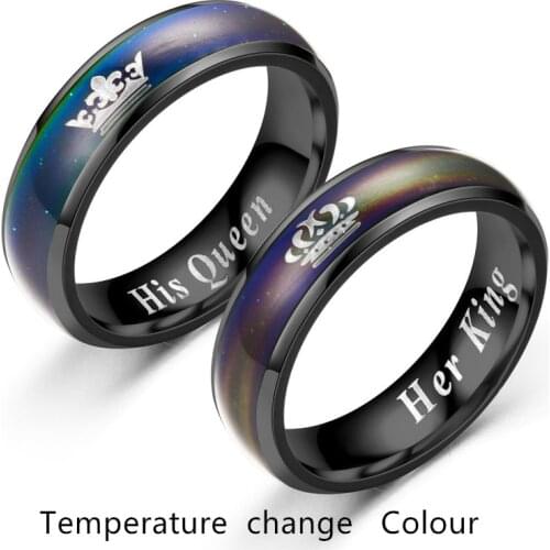 6mm Fashion Stainless Steel Couple Rings for Women Men Creative Sense of Temperature Change Colour Wedding Ring Engagement Gift