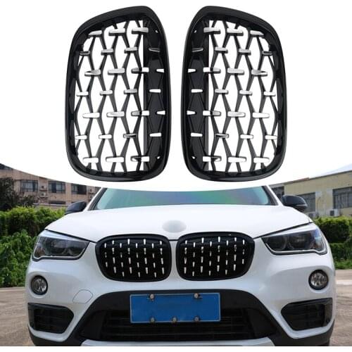 Car Front Kidney Grill Diamond Grilles Front Bumper Racing Grills For BMW X1 F48 F49 2016-2019 Car Exterior Parts 1 Pair