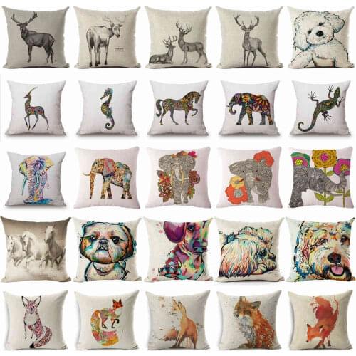 18\" Animal Cotton Linen Pillow Case Pillow Cover Cushion Case Home Soft Room Gifts Single Sides Printing
