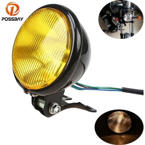 POSSBAY Black Motorcycle Headlight Motorbike Retro Front Light Cafe Racer For Honda Yamaha Suzuki Harley Headlamp Bulb Lamp