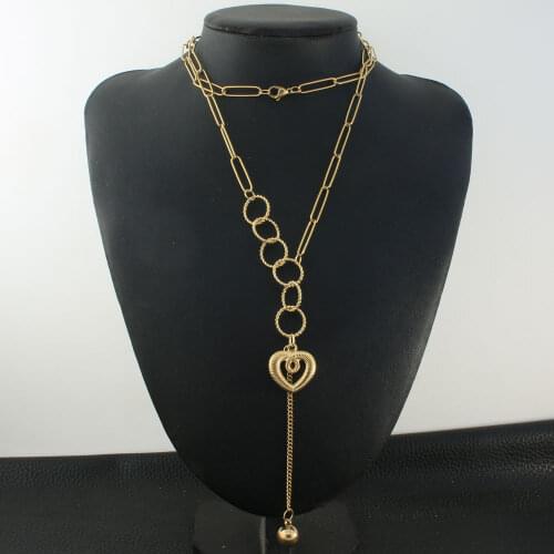 73cm Long Charm Sweater Gold Color Stainless Steel Jewelry Necklace For Woman Romantic Chain Necklace Heart Pendant NEIZEABG