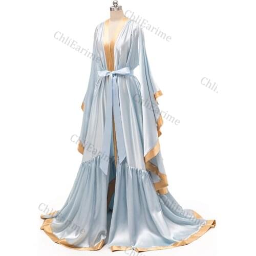 Long Bridal Robes Shiny Silk Satin Bridesmaid Wedding Bachelorette Party Nightgown Bathrobe