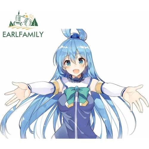 EARLFAMILY 13cm x 9.4cm for Aqua Konosuba Reach for A Hug Cartoon Anime Windshield Laptop Car Stickers Personality Bumper Decal