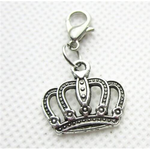 Hot Selling 20pcs/lot Silver Crown Dangle Charms Lobster Clasp Charms DIY Bracelet&Bangles Jewelry Accessory Hanging Charms
