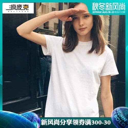 Cotton solid T-shirt womens round neck casual loose half sleeve top base shirt summer bf shirt