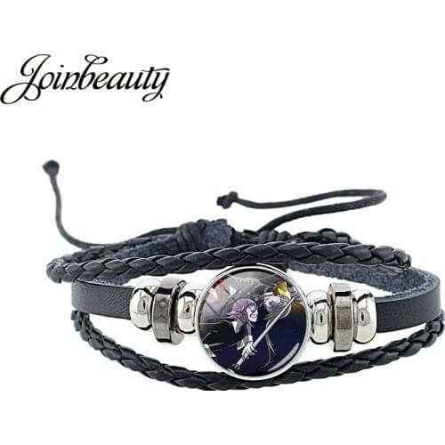 JOINBEAUTY Bad Person Anime Fan Black Leather Bangles Charms Fashion Bracelet 18MM Round Moulding Handmade Jewelry Gift NA222