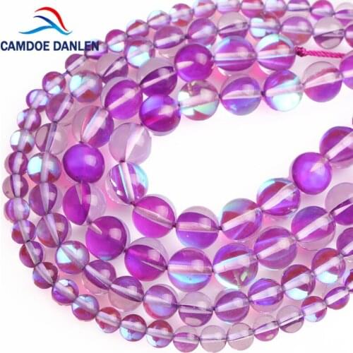 CAMDOE DANLEN Smooth Glitter MoonStone Deep Purple Round Loose Beads Austria Crystal 6 8 10 MM Diy For Jewelry Making Accessory