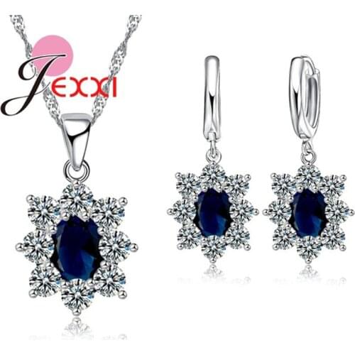 Classic 925 Sterling Silver Necklace Earrings Jewelry Set Crystal Fashion Bijoux Women Wedding Gifts Fast Shipping