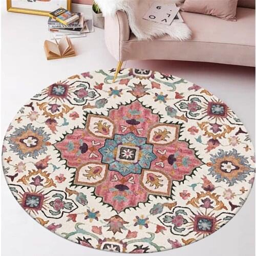 American Rural Flower Round Carpet Indian Ethnic Style Carpet For Living Room Coffee Table Nonslip Floor Mat